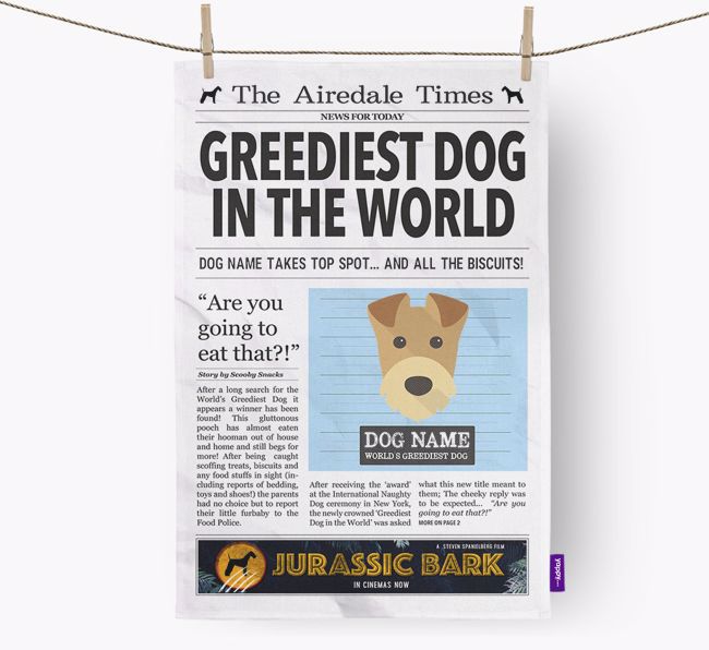 The {breedShortName} Times 'Greediest Dog In The World' Personalised Dish Towel